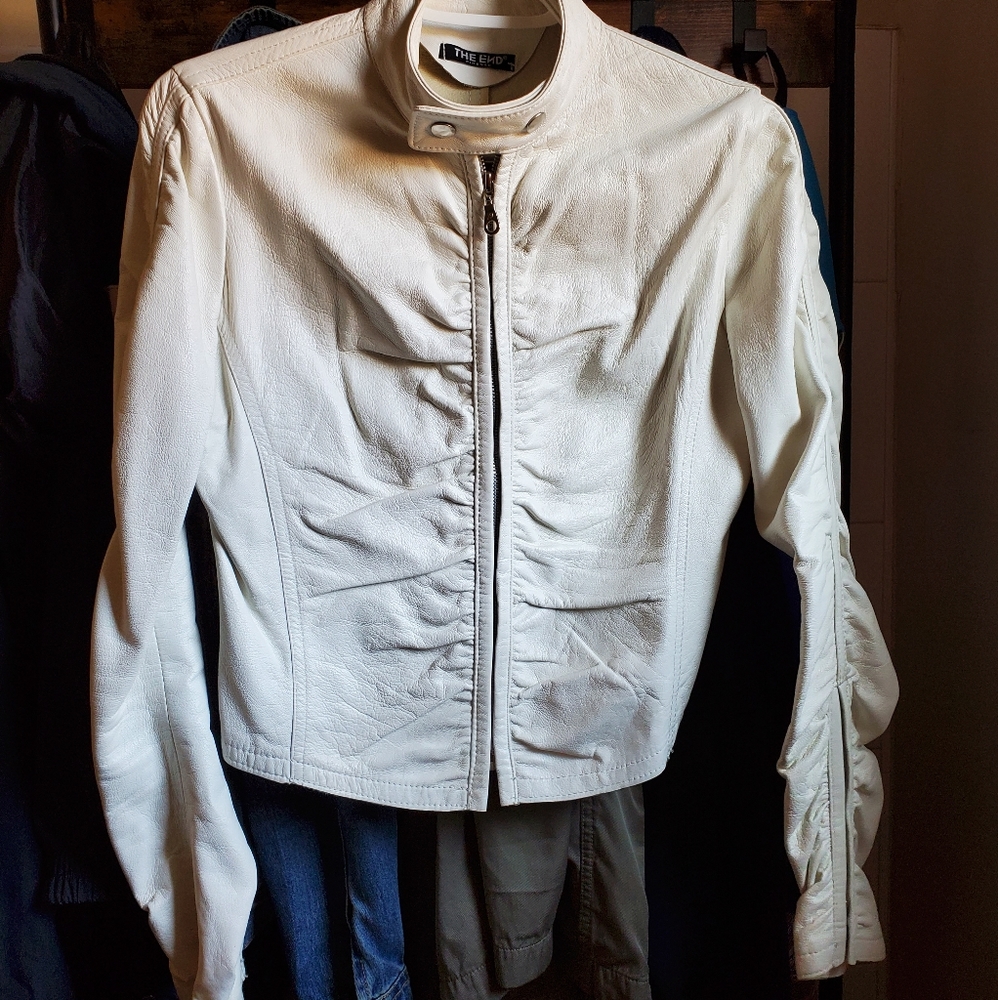 White Italian Leather Jacket XS